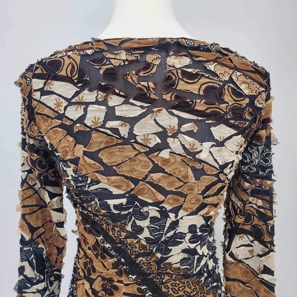 Punky Girl Brown Multi Print Distressed Beaded Top - Picture 13 of 15